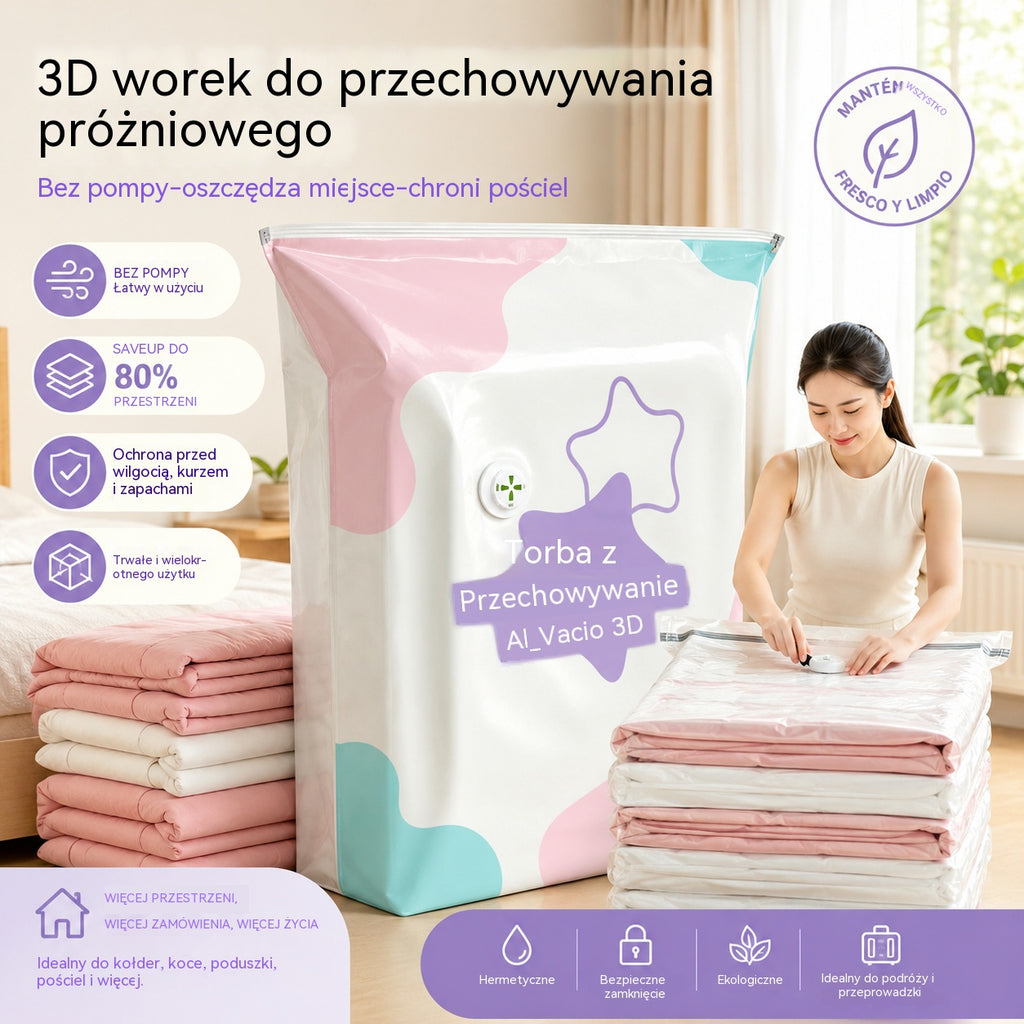 🧳【Zestaw 5 sztuk】💨 Duża, kompresyjna torba próżniowa: nie wymaga pompki, jest szczelna i idealnie nadaje się do oszczędzania miejsca w walizkach i w domu