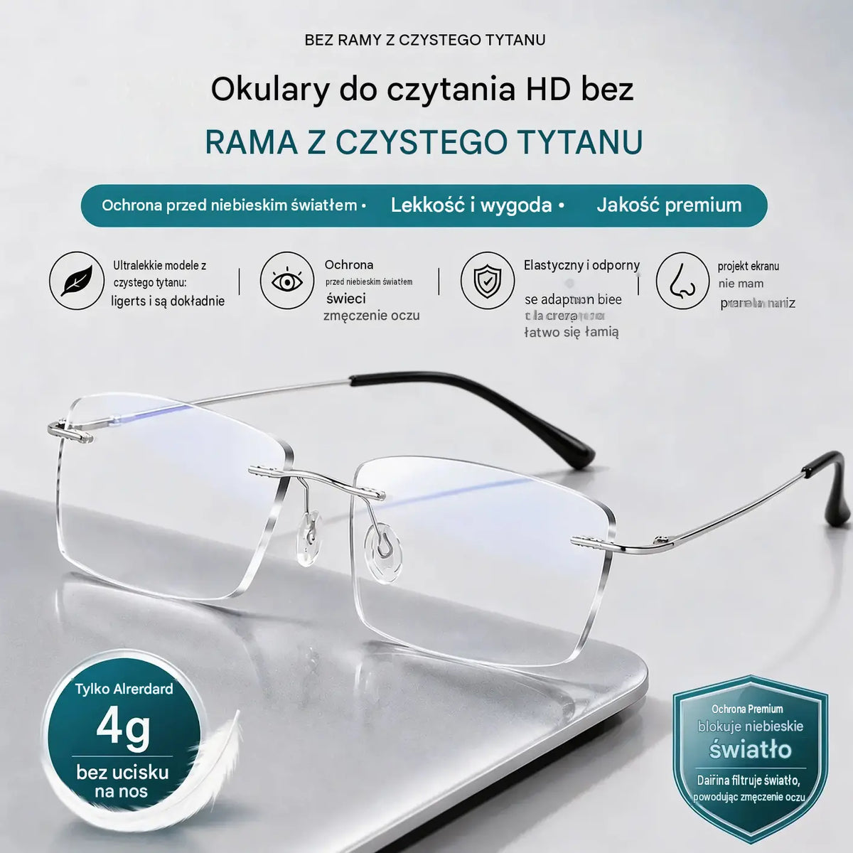 👓 Wysokiej jakości, niezwykle lekkie i przejrzyste profesjonalne okulary bezramkowe z ochroną przed niebieskim światłem. Wzornictwo unisex.