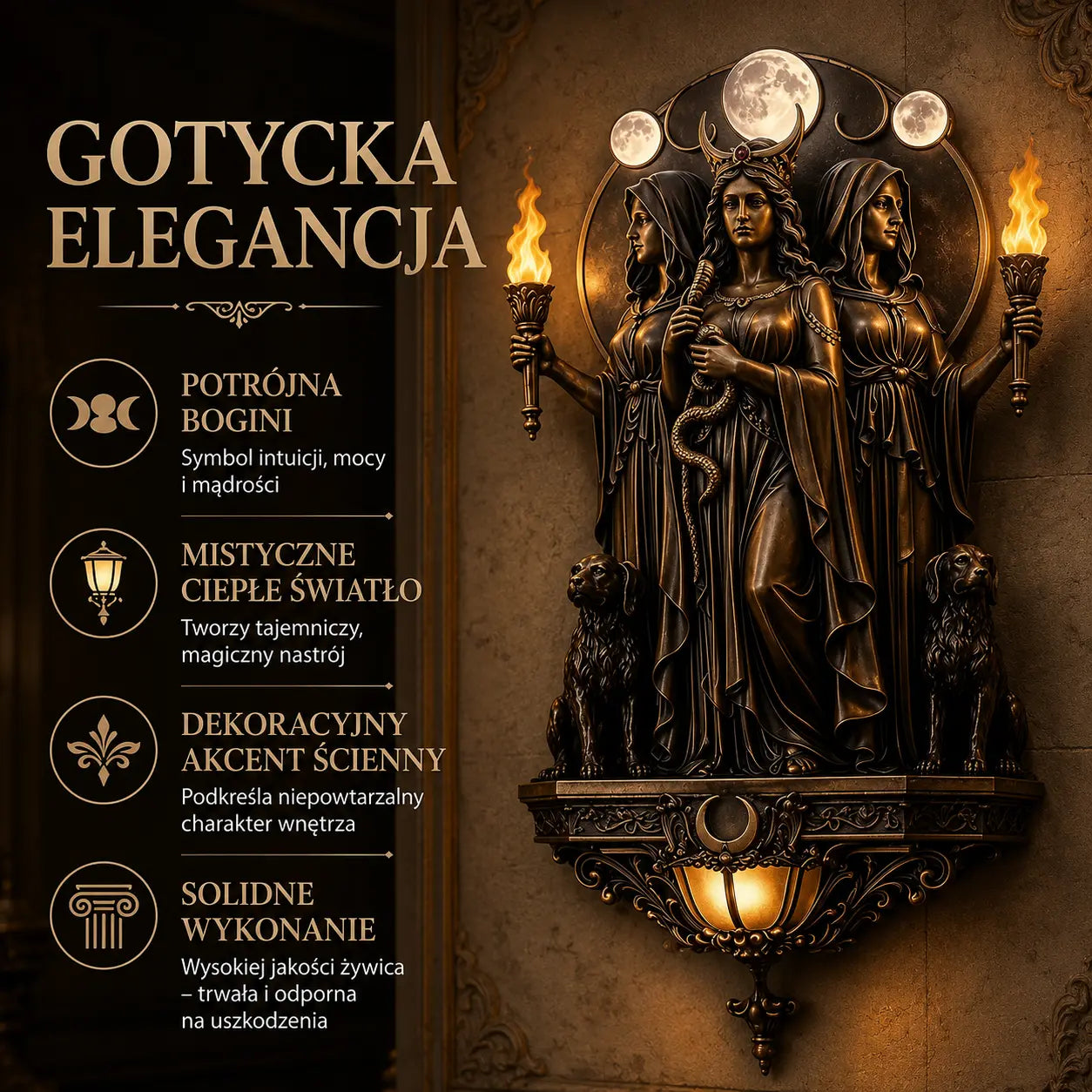 🌙Lampa ścienna LED z trzema boginiami Hekate – lampa ścienna w stylu WIKA