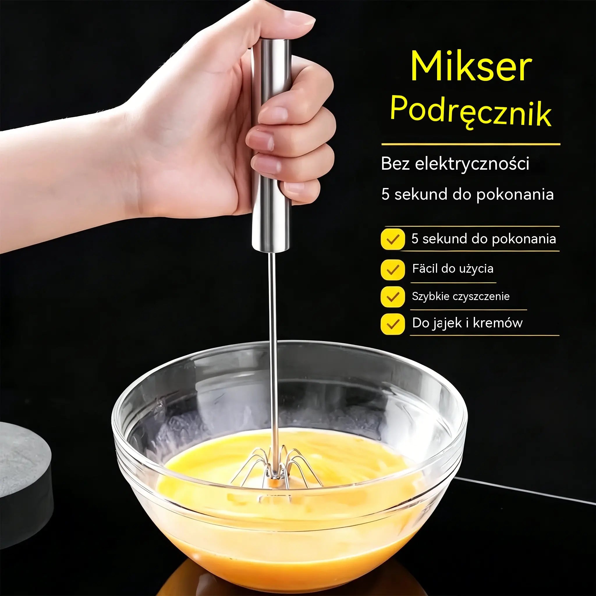 Kup 1 + 1 GRATIS! Stalowa trzepaczka półautomatyczna – szybkie mieszanie, mniej wysiłku, bez baterii