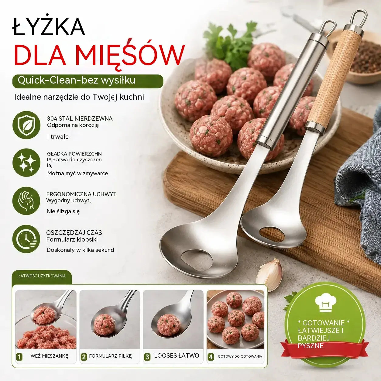[2 piezas] Molde para albóndigas de acero inoxidable 304 – ideal para hacer albóndigas de carne y de pescado, perfecto para cocinar en casa