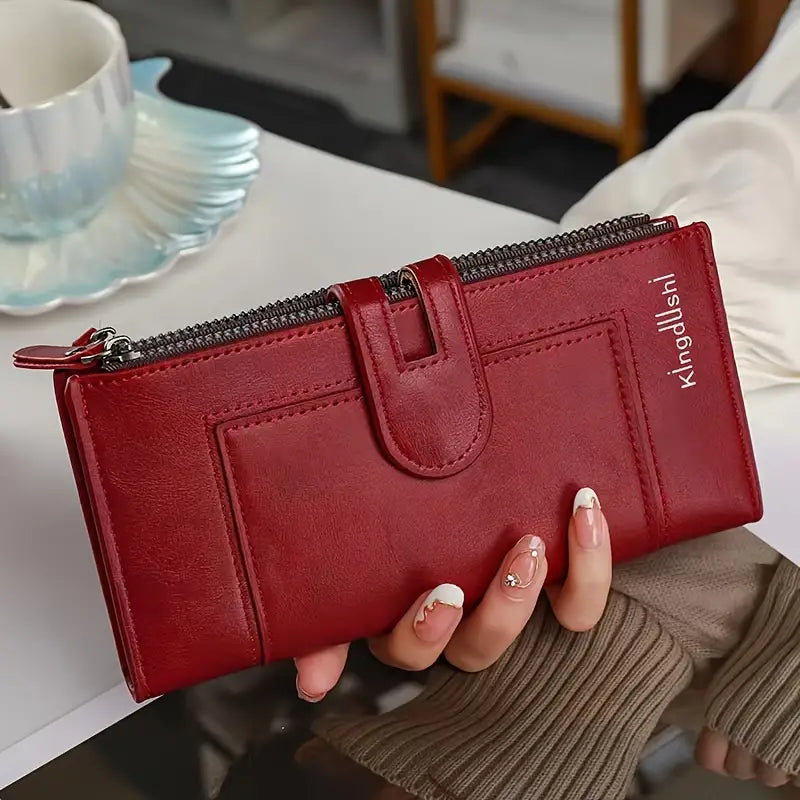 💰Portfel z prawdziwej skóry w stylu vintage, z podwójnym zamkiem błyskawicznym i wieloma przegródkami na karty dla kobiet