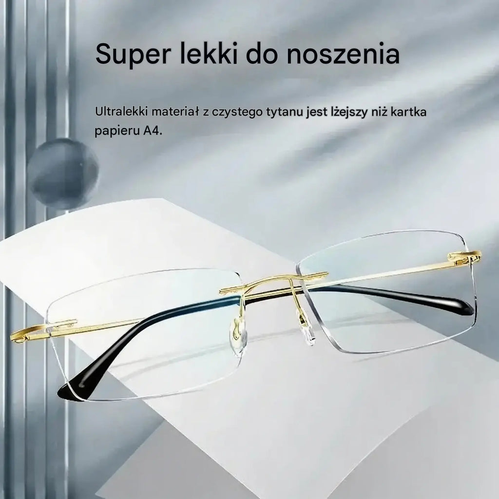👓 Wysokiej jakości, niezwykle lekkie i przejrzyste profesjonalne okulary bezramkowe z ochroną przed niebieskim światłem. Wzornictwo unisex.
