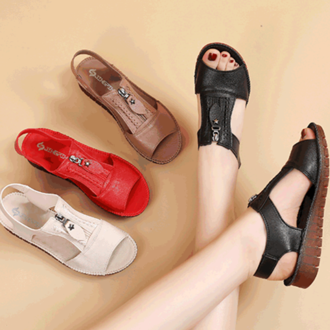 🔥【Zniżka ograniczona czasowo-50% OFF】【Rozmiary 35-43】🔥2026 Nowe płaskie sandały z prawdziwej skóry, antypoślizgowe, miękka podeszwa