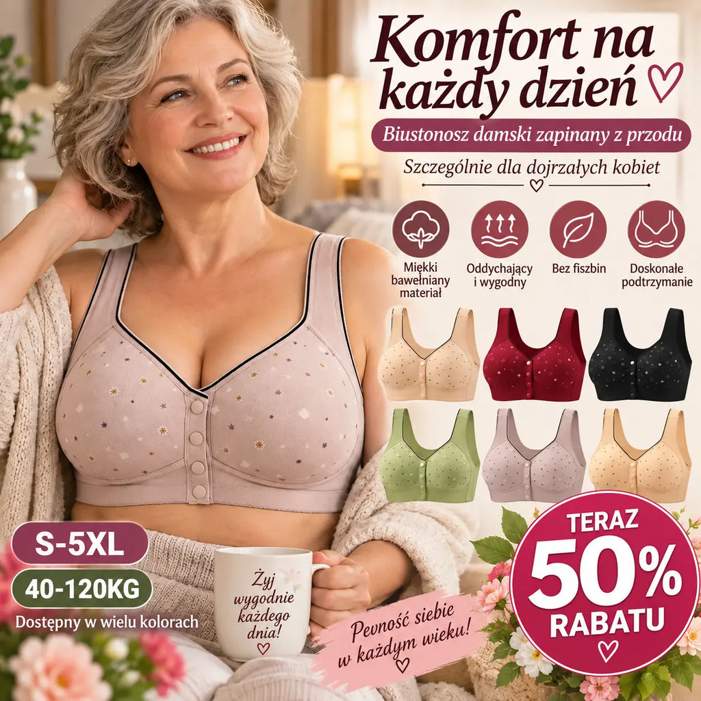 【Zestaw 3 sztuk】Damski biustonosz bez fiszbin, zapinany z przodu 【40–120 kg】❤️Wygodny, antybakteryjny, z naturalnej bawełny