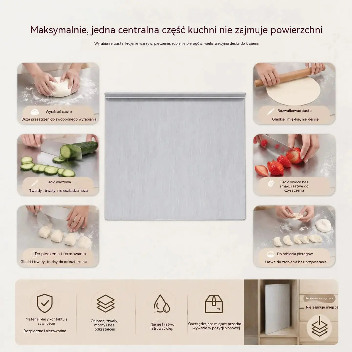 🔪 Deska do krojenia ze stali nierdzewnej ze składanymi krawędziami – pogrubiona, wielofunkcyjna konstrukcja, odpowiednia zarówno do profesjonalnych kuchni, jak i do użytku domowego 🍽️