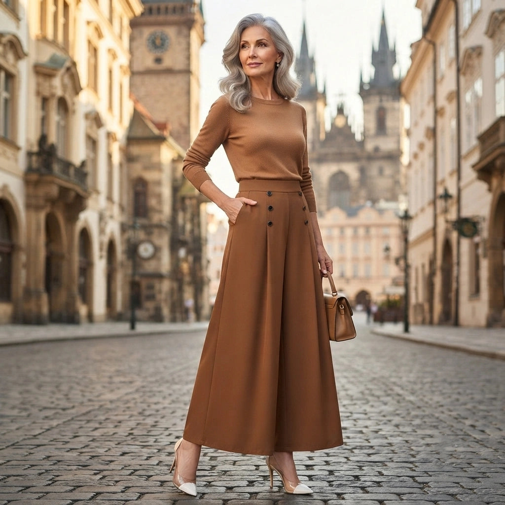 【M-5XL】Eleganckie spodnie damskie plisowane z wysokim stanem i szerokimi nogawkami