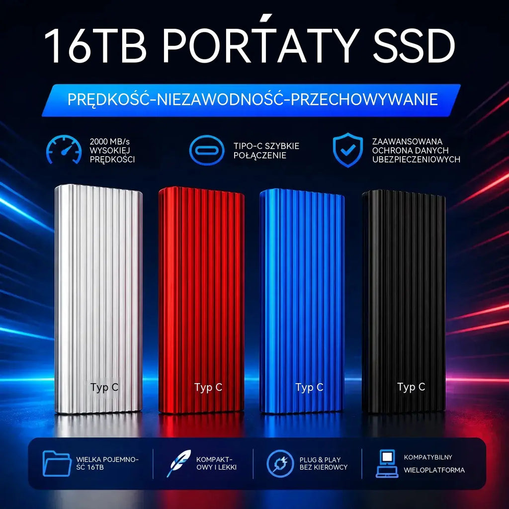 🏆Oferta ograniczona czasowo ⚡ Miniaturowy przenośny dysk półprzewodnikowy o dużej pojemności 16 TB z portem USB typu C