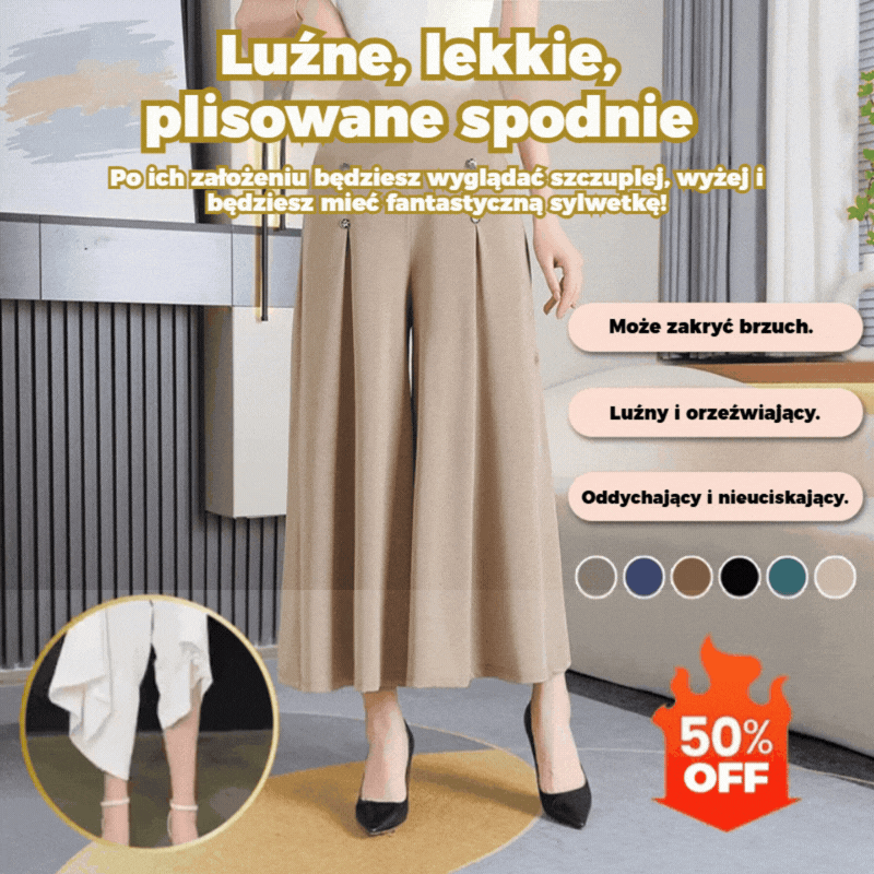 【M-5XL】Modna, drapowana spódnica damska z szerokimi nogawkami i wysokim stanem