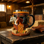 Kubek 3D z motywem farmy i stajni, kubek ze stali nierdzewnej z trójwymiarowym reliefem, idealny prezent dla miłośników koni