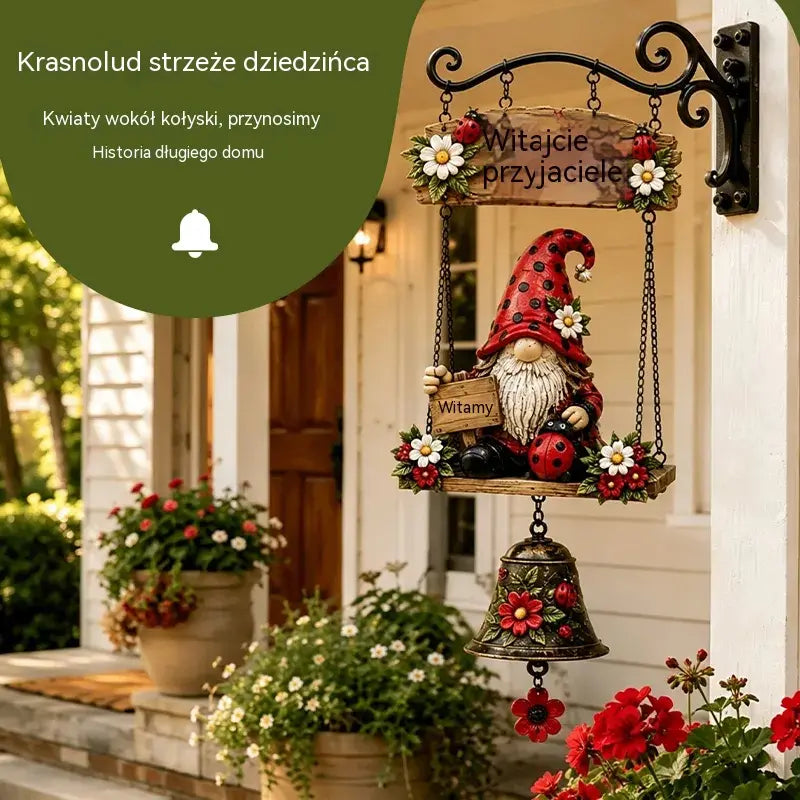 Dzwonek powitalny z krasnalem ogrodowym, tabliczka,dekoracja do ogrodu, na taras i podwórko.