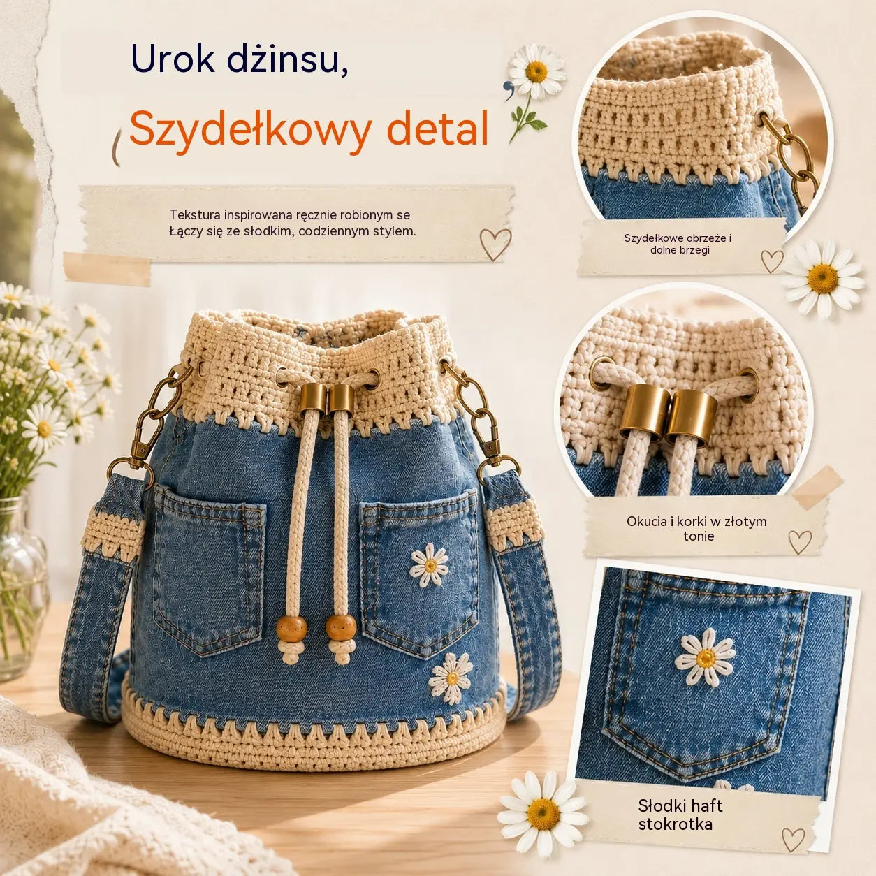 45% OFF!  Tkana torba jeansowa w stylu boho, która dopełni każdą stylizację ✨