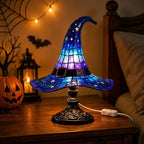 【Nowość na Halloween】Gotycka lampka nocna w kształcie kapelusza czarownicy, kreatywna lampka nocna z żywicy z efektem retro witrażu!
