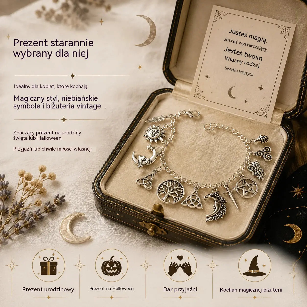 Kup 1, drugą otrzymasz GRATIS!  Regulowana bransoletka vintage z mistycznymi zawieszkami dla kobiet