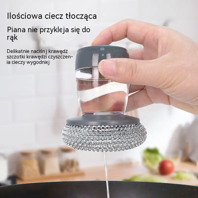 🧽 Szczotka do szorowania z dozownikiem, OFERTA LIMITOWANA! 💪 Idealna do garnków, patelni i naczyń. Szybkie i łatwe czyszczenie bez wysiłku!
