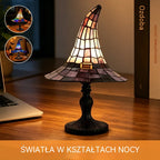 【Nowość na Halloween】Gotycka lampka nocna w kształcie kapelusza czarownicy, kreatywna lampka nocna z żywicy z efektem retro witrażu!