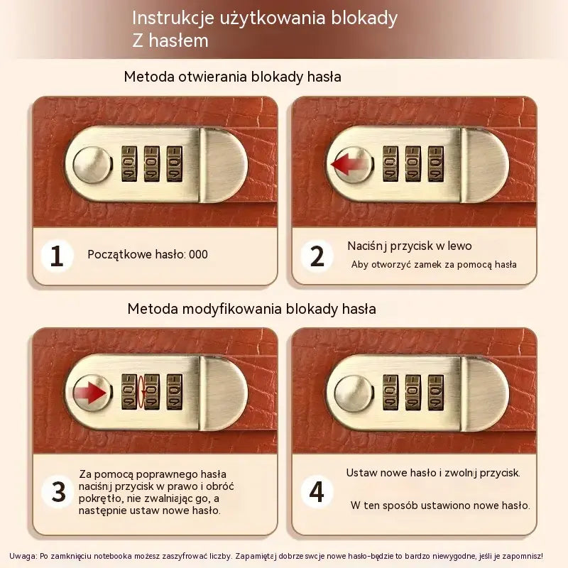📓💰🔐 Notatnik zabezpieczony hasłem, służący do przechowywania czeków, gotówki, kart bankowych i różnego rodzaju paragonów.