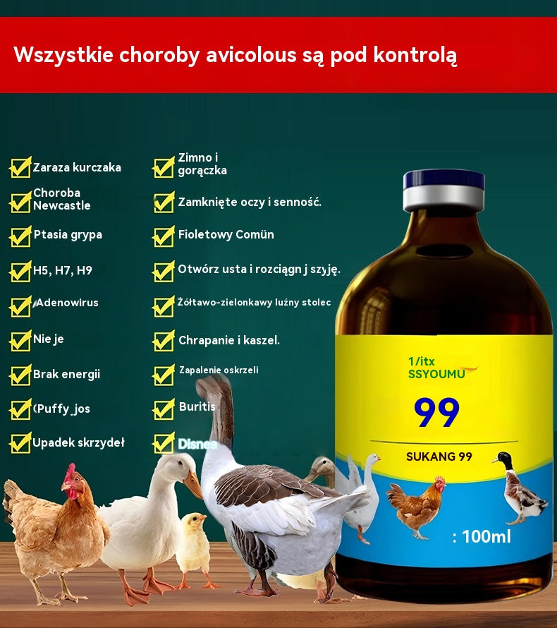 [2 butelek] 💊🐓🦆🕊️ Lek na ptasią grypę, utratę apetytu, biegunkę i kaszel u drobiu, kurczaków, kaczek i gęsi. 1 butelka 100 ml.