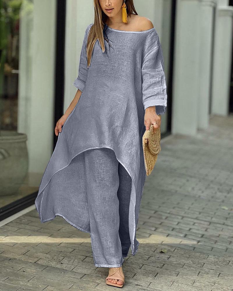 45% OFF【S-3XL】2026 nowy modny bawełniany i lniany swobodny duży rozmiar, długie rękawy, szerokie spodnie, dwuczęściowy garnitur