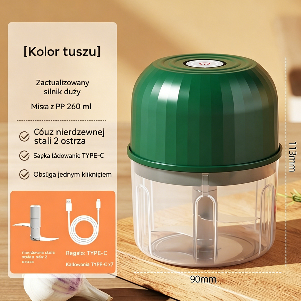 🔥2 sztuki za 119 zł!⏱️🥕 Posiekaj Warzywa w Kilka Sekund – Bezprzewodowy Mini Siekacz!