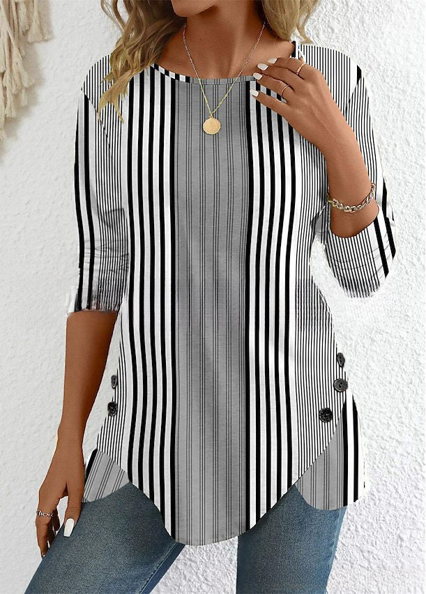 ✨45% OFF🔥【Ograniczona ilość】【S-5XL】2026 Nowa wiosenna, modna, swobodna, drukowana koszula damska w paski