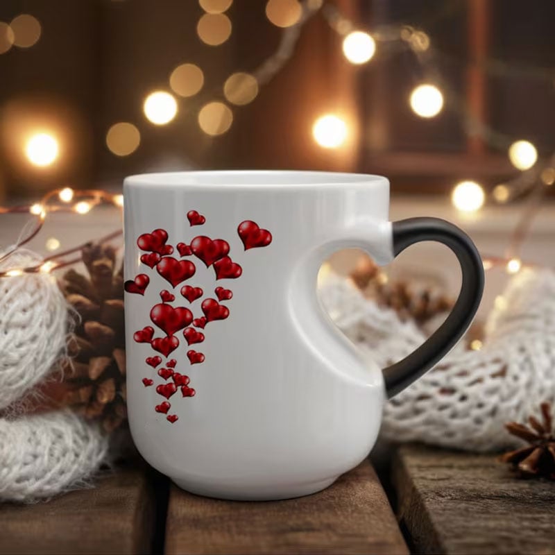 📢📢50% zniżki- Ceramiczny kubek na Walentynki z uchwytem w kształcie serca, który zmienia kolor