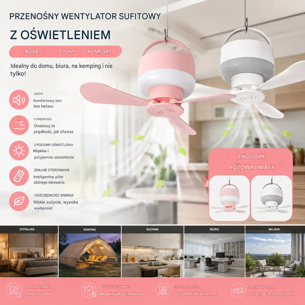 ⏰ Oferta limitowana: Wentylator sufitowy z akumulatorem i oświetleniem LED!