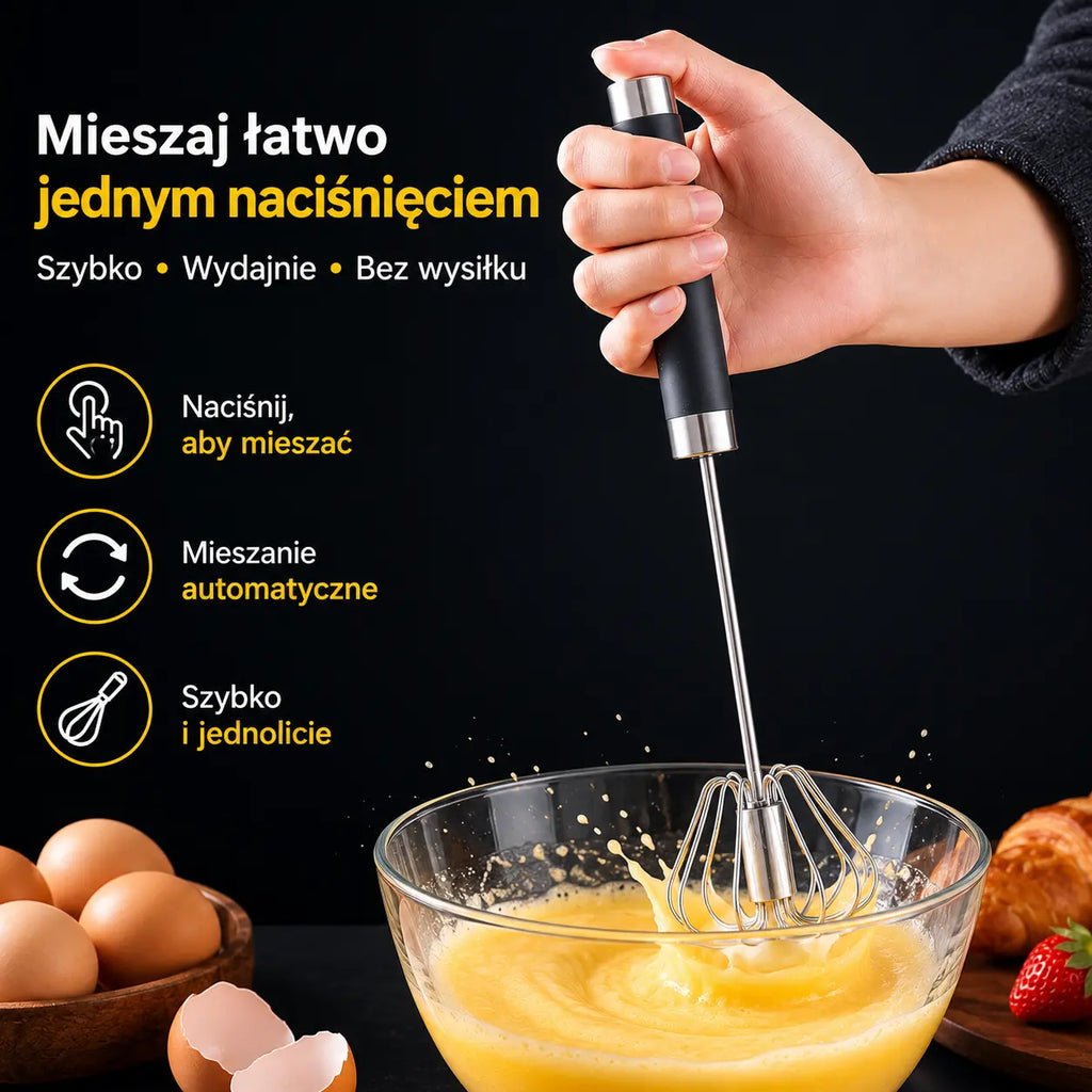 Kup 1 + 1 GRATIS! Stalowa trzepaczka półautomatyczna – szybkie mieszanie, mniej wysiłku, bez baterii