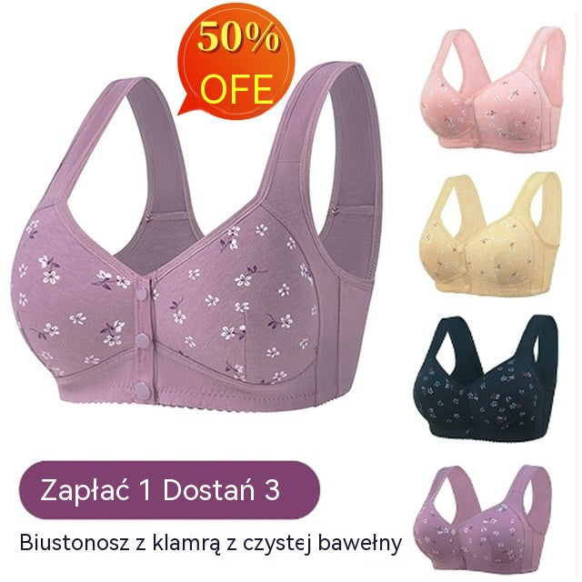 【Koty 40-105】Elegancki bawełniany biustonosz zapinany z przodu dla pań w średnim wieku