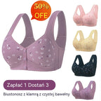 【Koty 40-105】Elegancki bawełniany biustonosz zapinany z przodu dla pań w średnim wieku