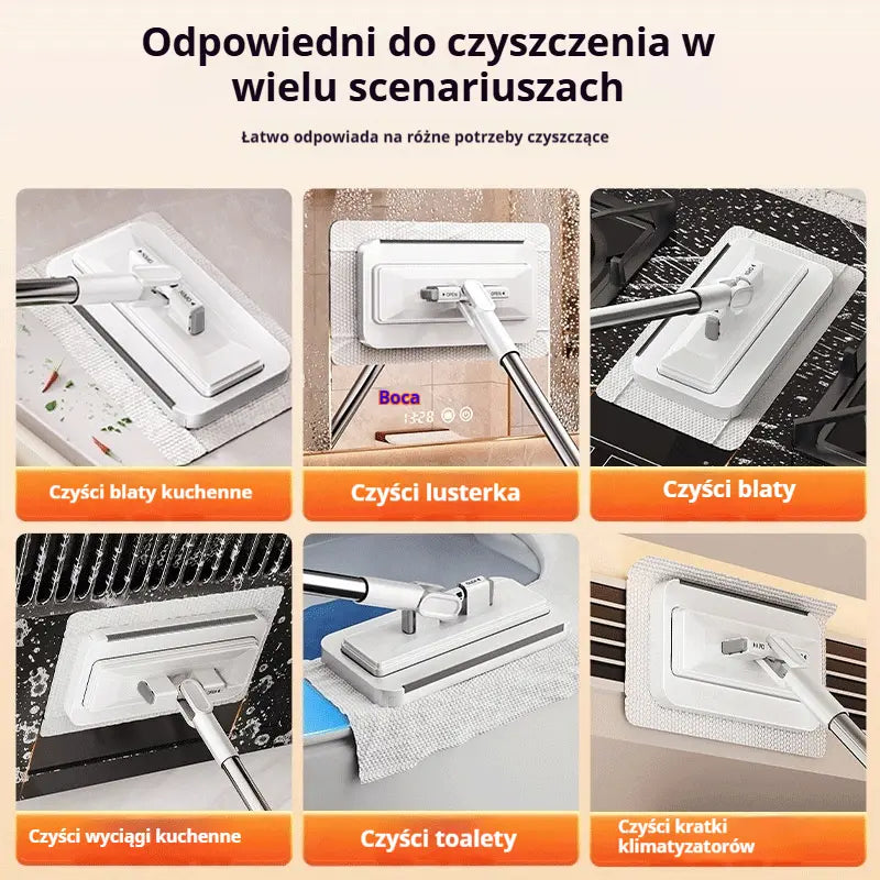 🔥Hit Sprzedaży 【Rabat 50%】Zestaw 4 szt. | Mop z uchwytem na ściereczkę – bezdotykowe wyciskanie, wygodne sprzątanie