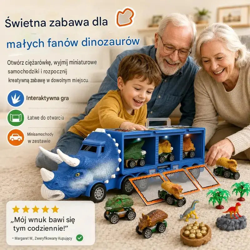 🦖🚛 Interaktywna ciężarówka do transportu dinozaurów: ze światłami, dźwiękami i ruchomymi figurkami – wybierz się na pełną wrażeń prehistoryczną przygodę!