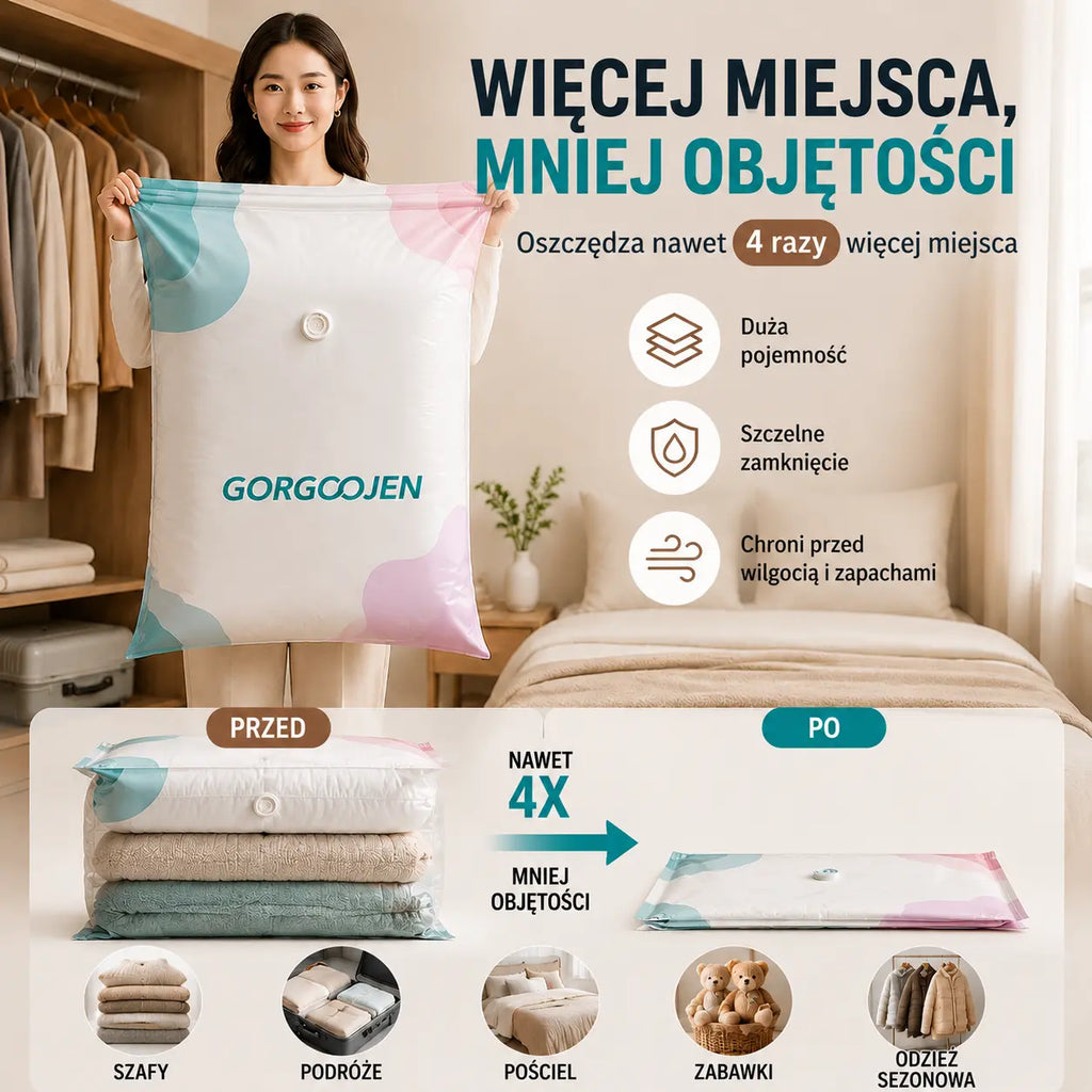 Kompresowalny worek próżniowy do przechowywania: nie wymaga pompki, szczelny i idealny do oszczędzania miejsca w walizkach i w domu