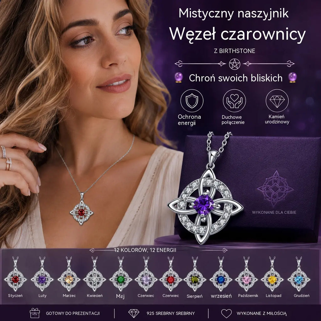 Naszyjnik z węzłem czarownicy i kamieniem szlachetnym 🔮💞 Chroń swoich bliskich