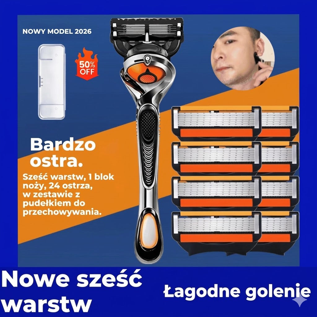 Męski zestaw do golenia 1+24 🪒 Uchwyt + 24 wymienne ostrza + etui w prezencie ✨