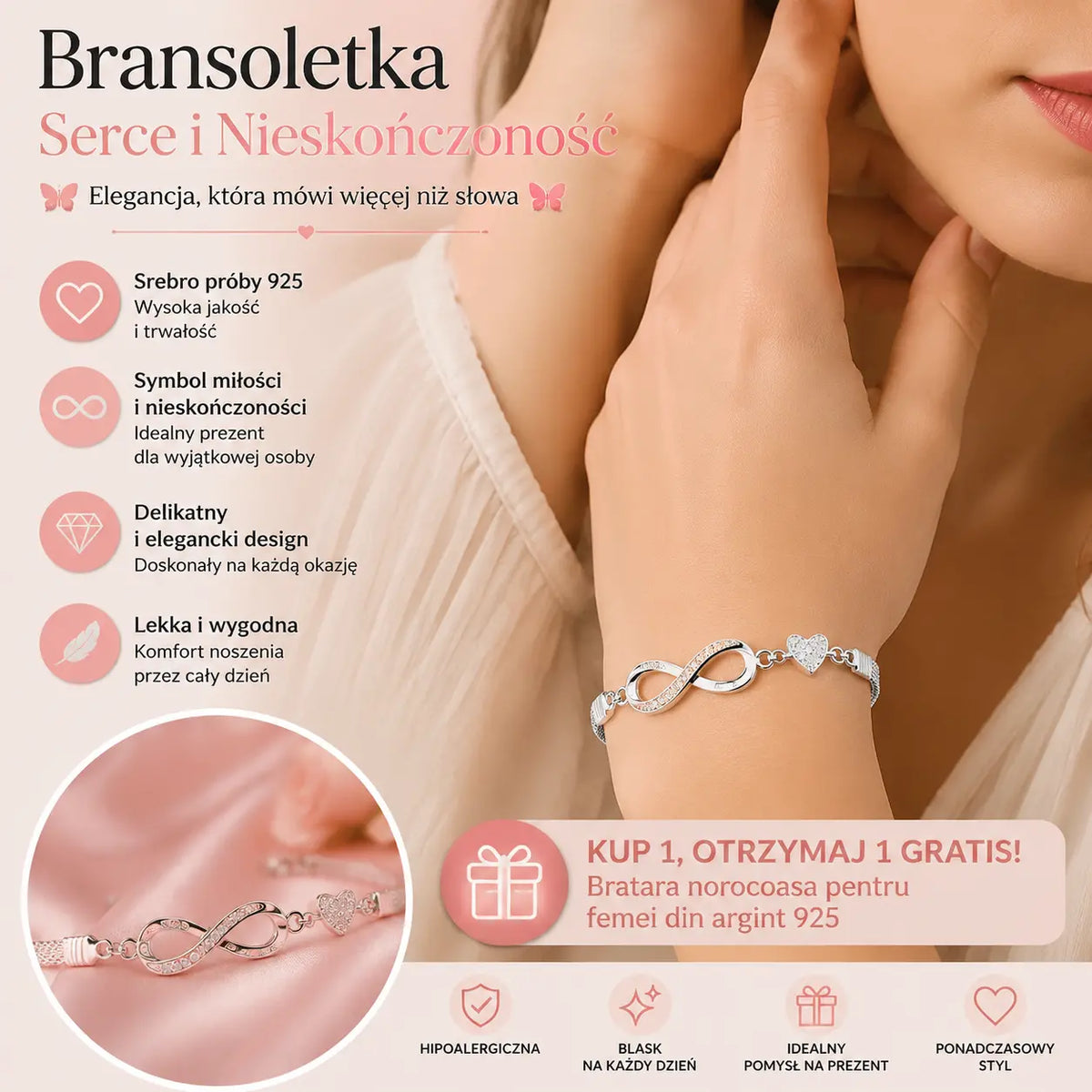 【Kup 1, a 1 dostaniesz gratis】Bransoletka na szczęście ze srebra próby 925 dla kobiet