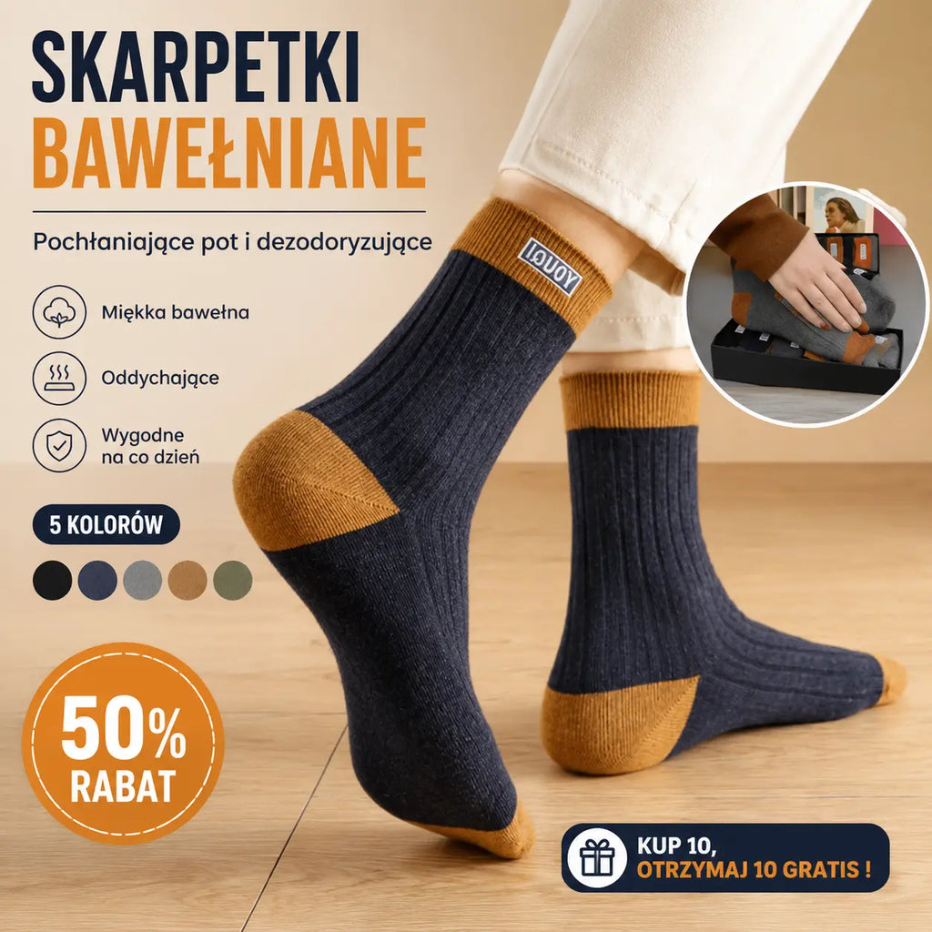 【Kup 5 par, a 5 otrzymasz gratis】【Opakowanie 10 par】Nowe miękkie i wygodne skarpetki męskie z czystej bawełny, pochłaniające pot i odporne na zapachy