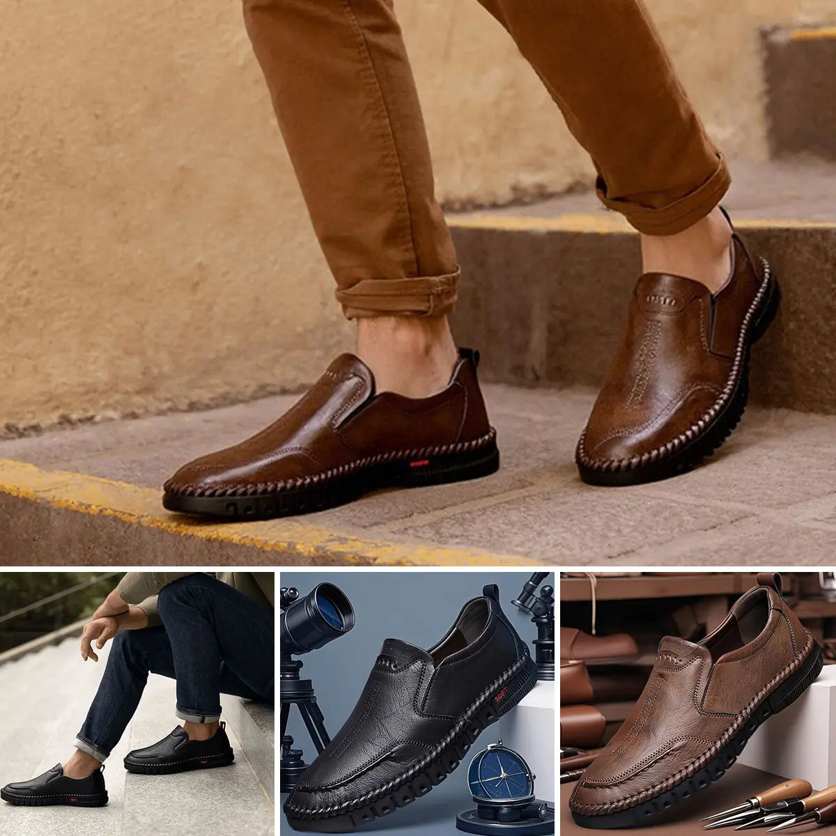 【39-44】Lekkie Męskie Półbuty Skórzane Antypoślizgowe Wygodne Buty Codzienne