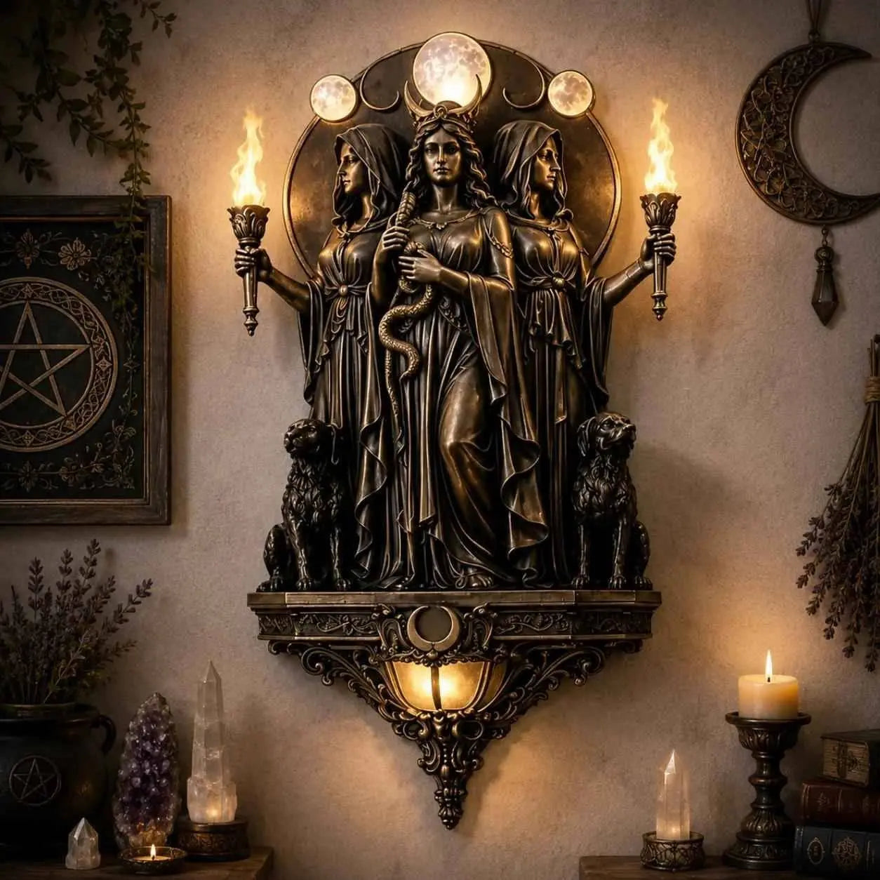 🌙Lampa ścienna LED z trzema boginiami Hekate – lampa ścienna w stylu WIKA