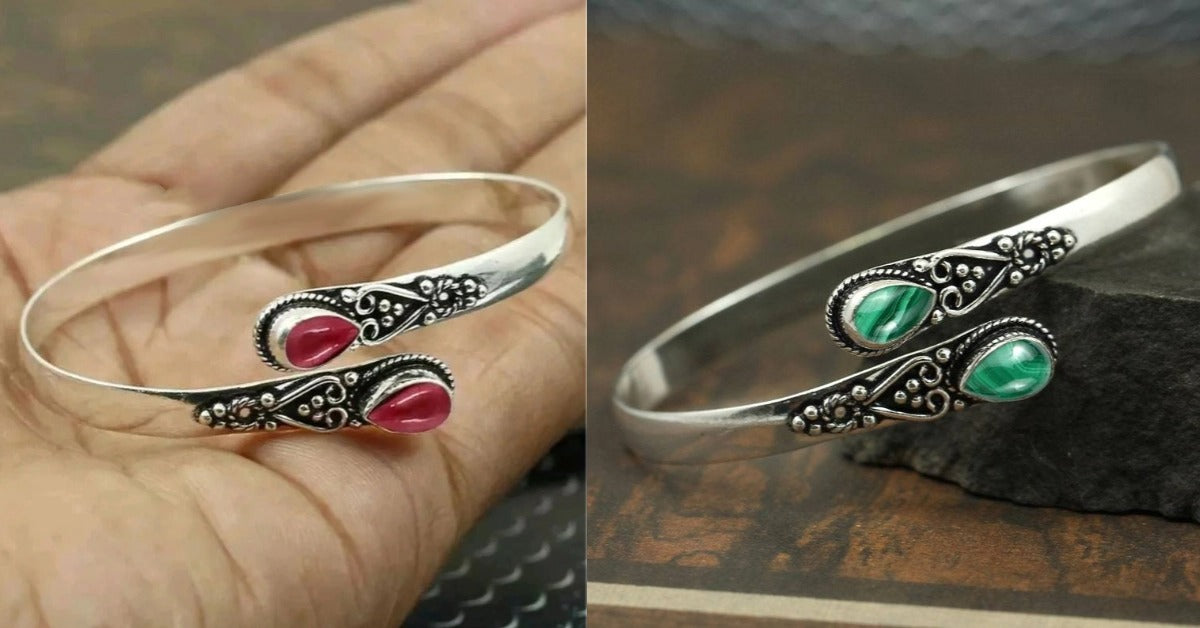 【2 sztuki w zestawie】Bransoletka w stylu vintage S925 ze srebra i zielonego agatu