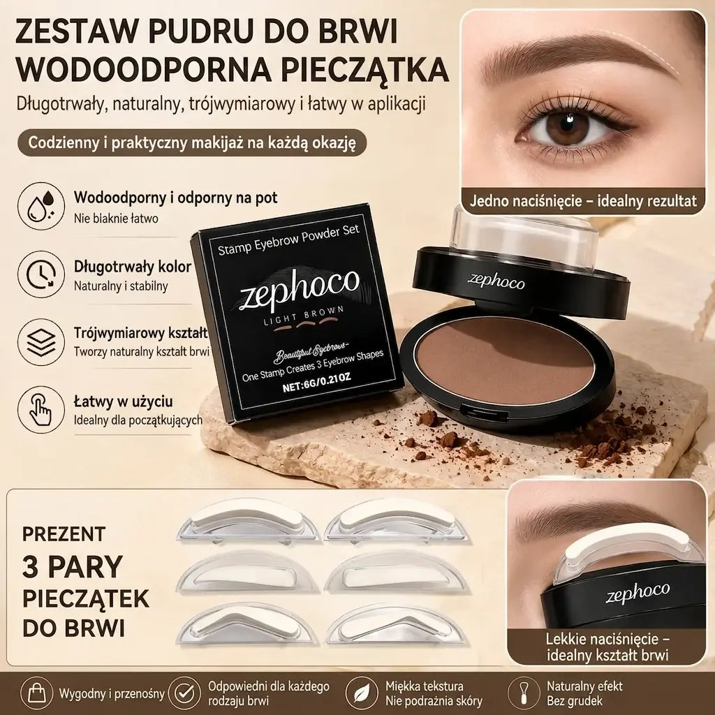 💆‍♀️Zestaw do stylizacji brwi z pudrem i stemplami 💖 zawiera trzy pary stempli w kształcie brwi.