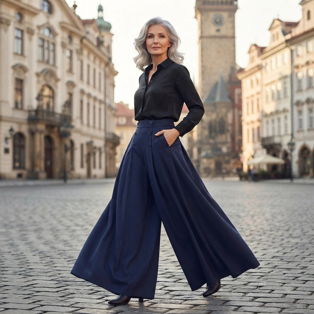 【M-5XL】Eleganckie spodnie damskie plisowane z wysokim stanem i szerokimi nogawkami