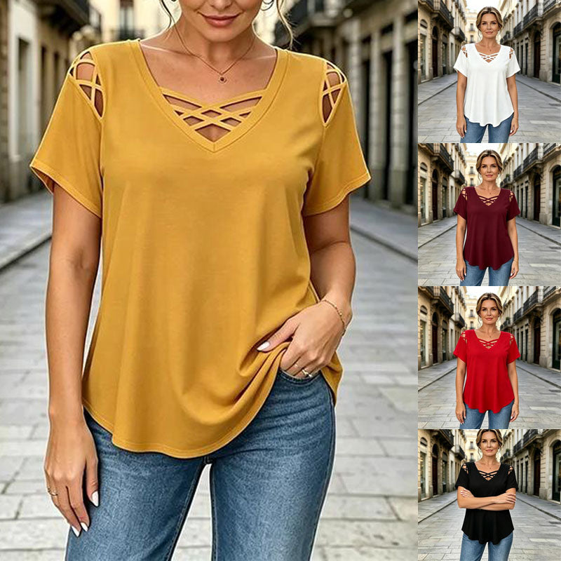 T-shirt z dekoltem V ze 100% bawełny – modny i przewiewny