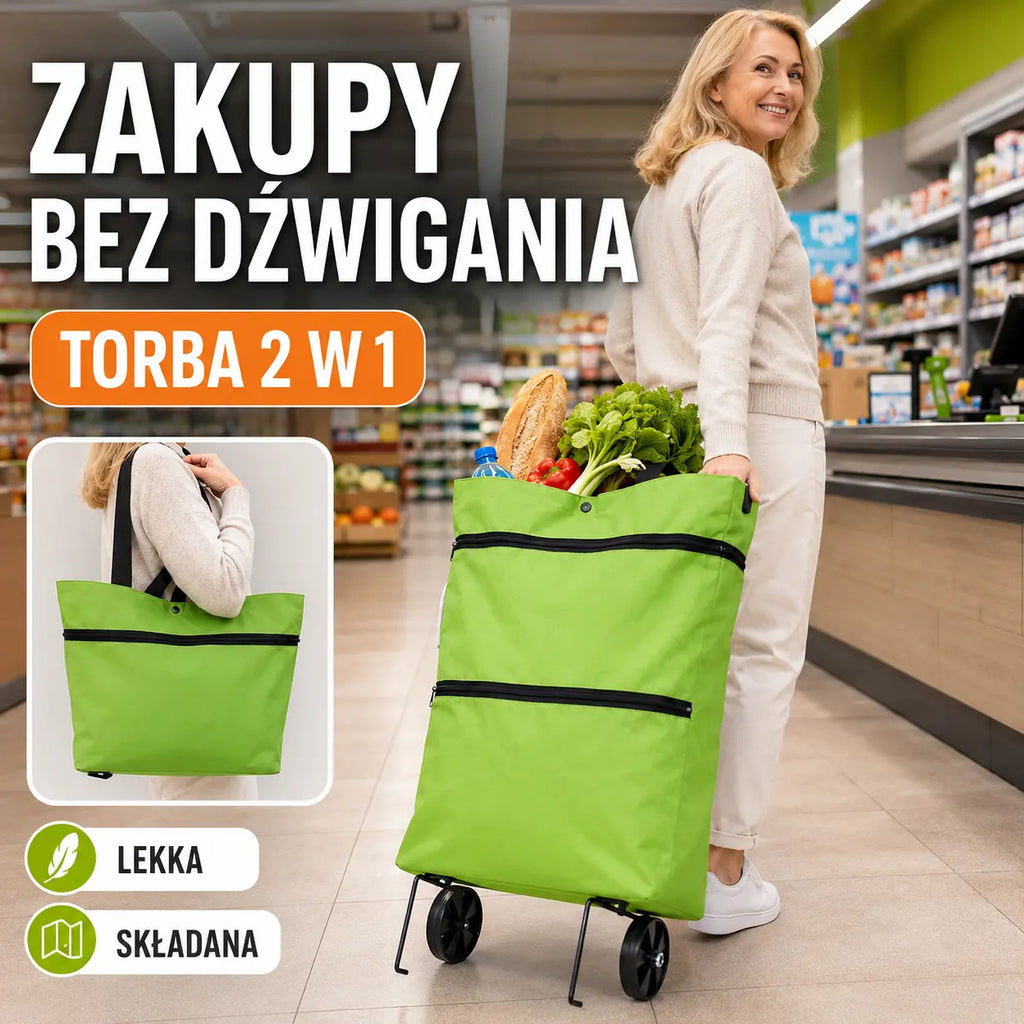 [Najlepiej sprzedający się produkt]🛒♻️2 w 1 składana torba na zakupy i plecak, lekka torba na zakupy/wózek na kółkach