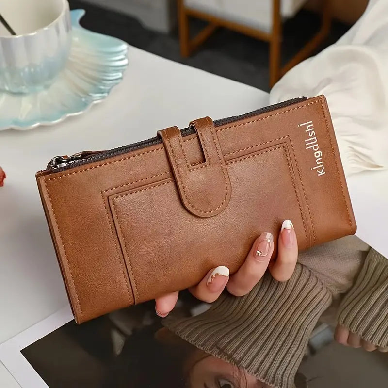 💰Portfel z prawdziwej skóry w stylu vintage, z podwójnym zamkiem błyskawicznym i wieloma przegródkami na karty dla kobiet