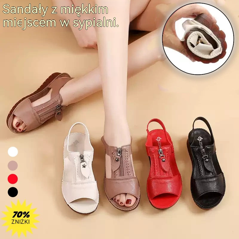 🔥【Zniżka ograniczona czasowo-50% OFF】【Rozmiary 35-43】🔥2026 Nowe płaskie sandały z prawdziwej skóry, antypoślizgowe, miękka podeszwa