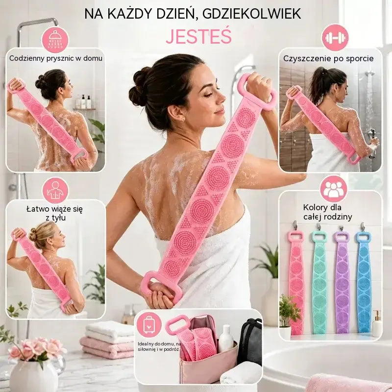 🛁 Kup 1, a 1 otrzymasz GRATIS – Dwustronna silikonowa rękawica kąpielowa – bardzo długa rękawica do peelingu ciała, która ułatwia dokładne mycie pleców