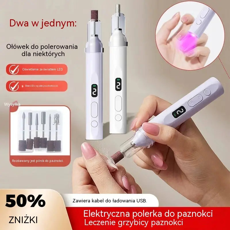 Elektryczny pilnik do paznokci 2 w 1 z lampą LED (lampa do utwardzania + 5 końcówek polerujących)