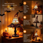 【Nowość na Halloween】Gotycka lampka nocna w kształcie kapelusza czarownicy, kreatywna lampka nocna z żywicy z efektem retro witrażu!
