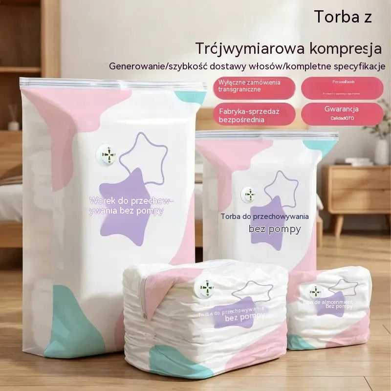 🧳【Zestaw 5 sztuk】💨 Duża, kompresyjna torba próżniowa: nie wymaga pompki, jest szczelna i idealnie nadaje się do oszczędzania miejsca w walizkach i w domu